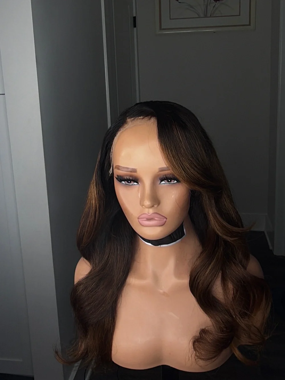 Natural Brown Ombre Lace Front Wig with Subtle Highlights - Sleek Waves used